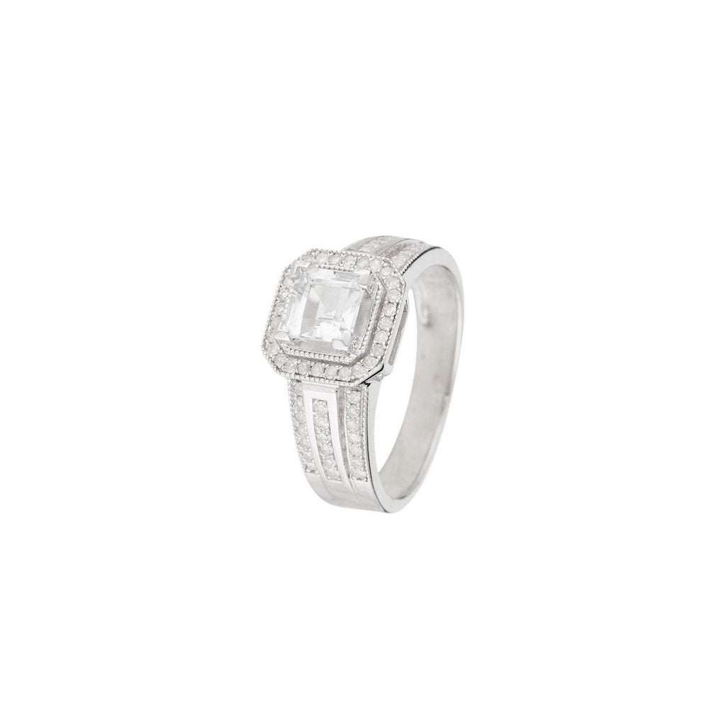 Anillo "Remban" D 0,32/68 Topacio blanco 1,41/1 - Oro blanco 375/1000
