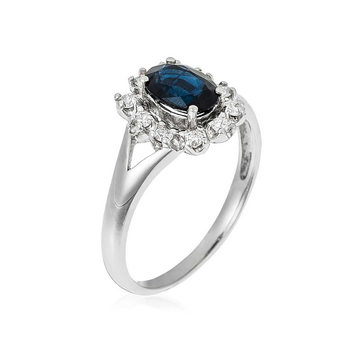 Pierścionek "Bahia" diamenty 0,21 ct/10 + szafir 1 ct/1 - białe złoto próby 375