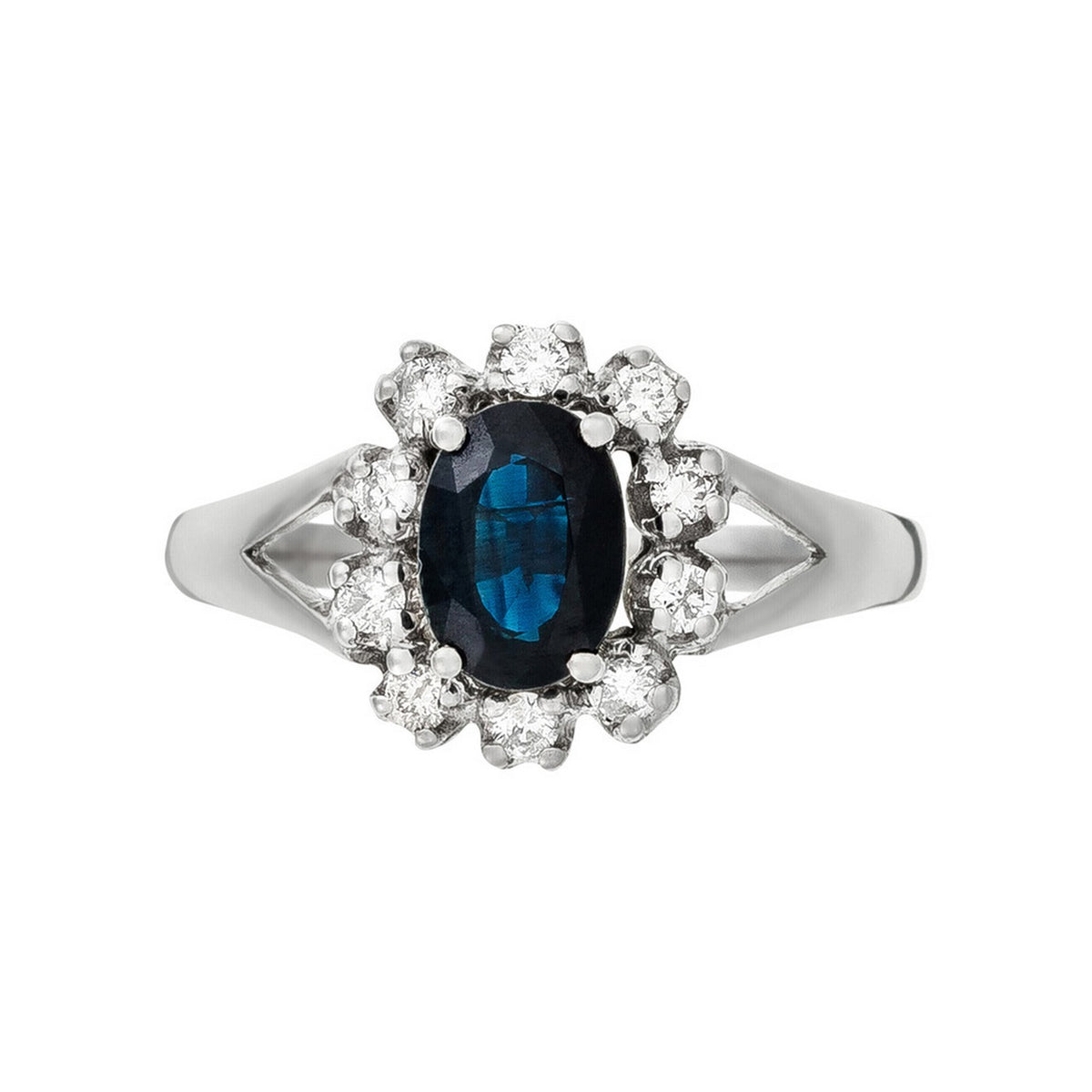 Pierścionek "Bahia" diamenty 0,21 ct/10 + szafir 1 ct/1 - białe złoto próby 375