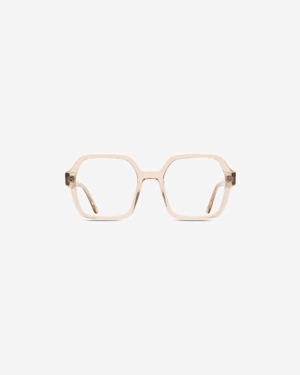 Barbara Champagne eyeglasses — hexagonal acetate frame, front view