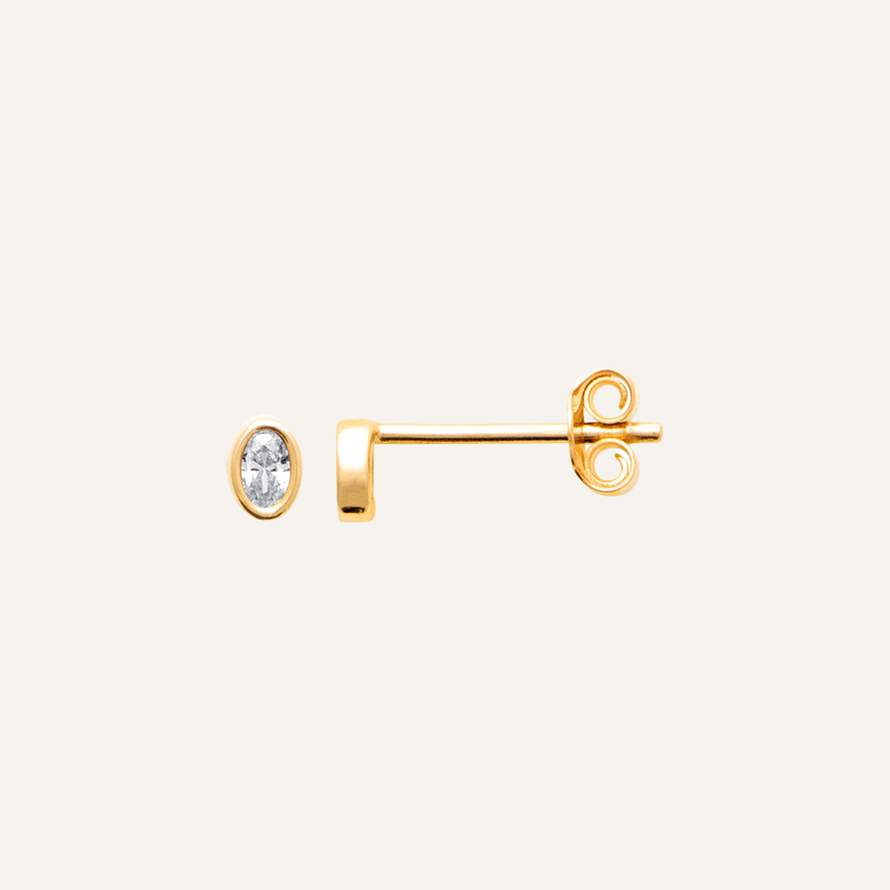 Instants Plaisirs – Boucles D'Oreilles "Oda" Plaqué Or, boucles d'oreilles dorées avec un petit strass ovale blanc