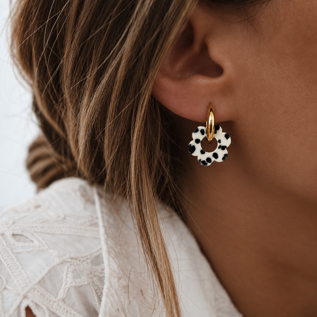 Boucles D'Oreilles Mini Stella - Doré - Noir - Blanc
