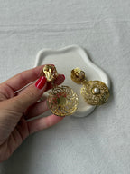 Vintage Earrings - Arabesque And Pearl Pendants