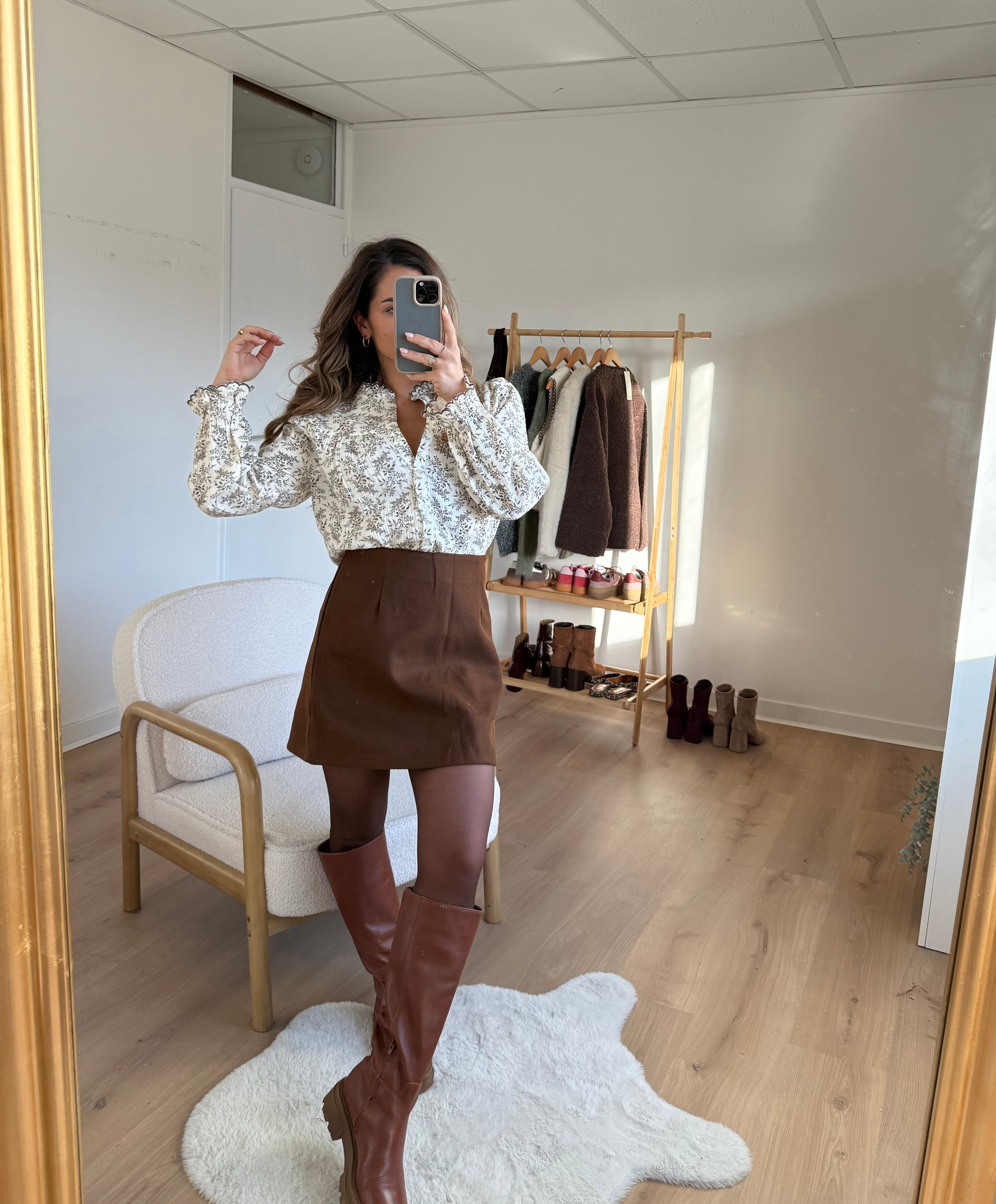 Falda Lou Efecto Lana Chocolate