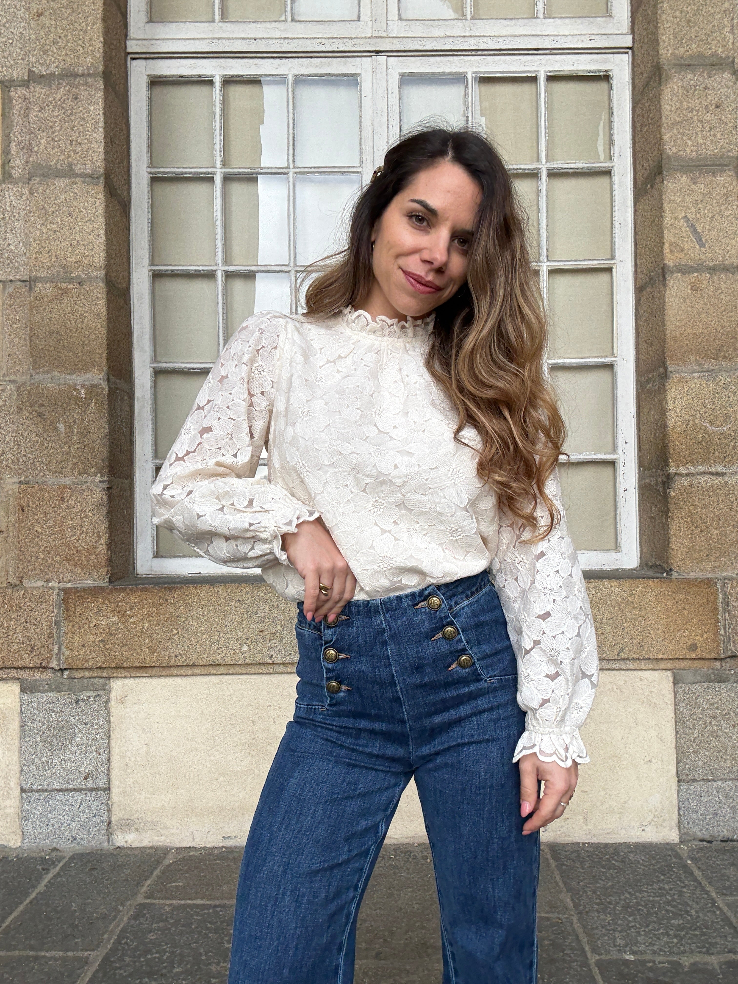 Blouse En Dentelle Écrue Alma
