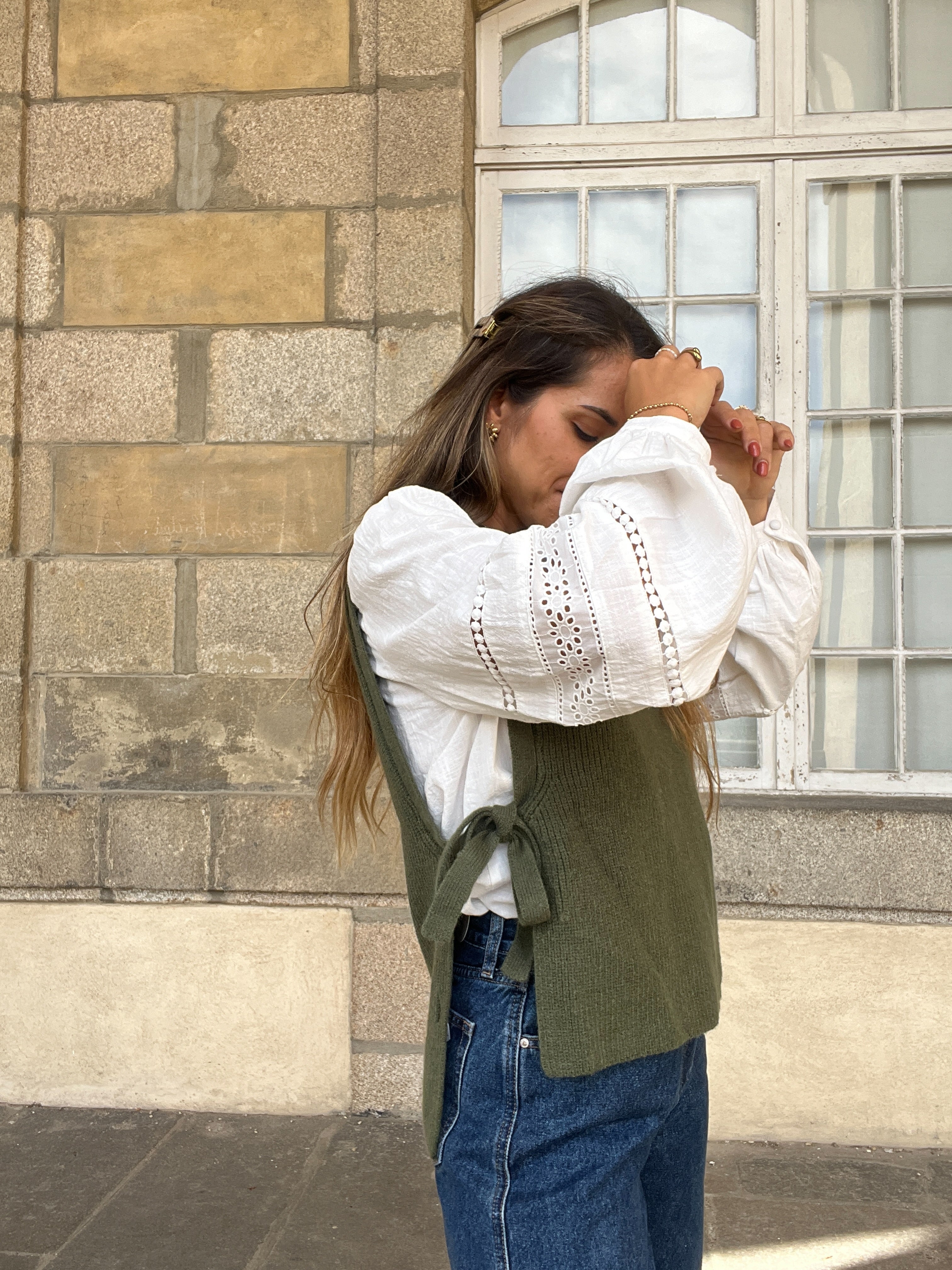 Khaki Valentine Sleeveless Knotted Sweater