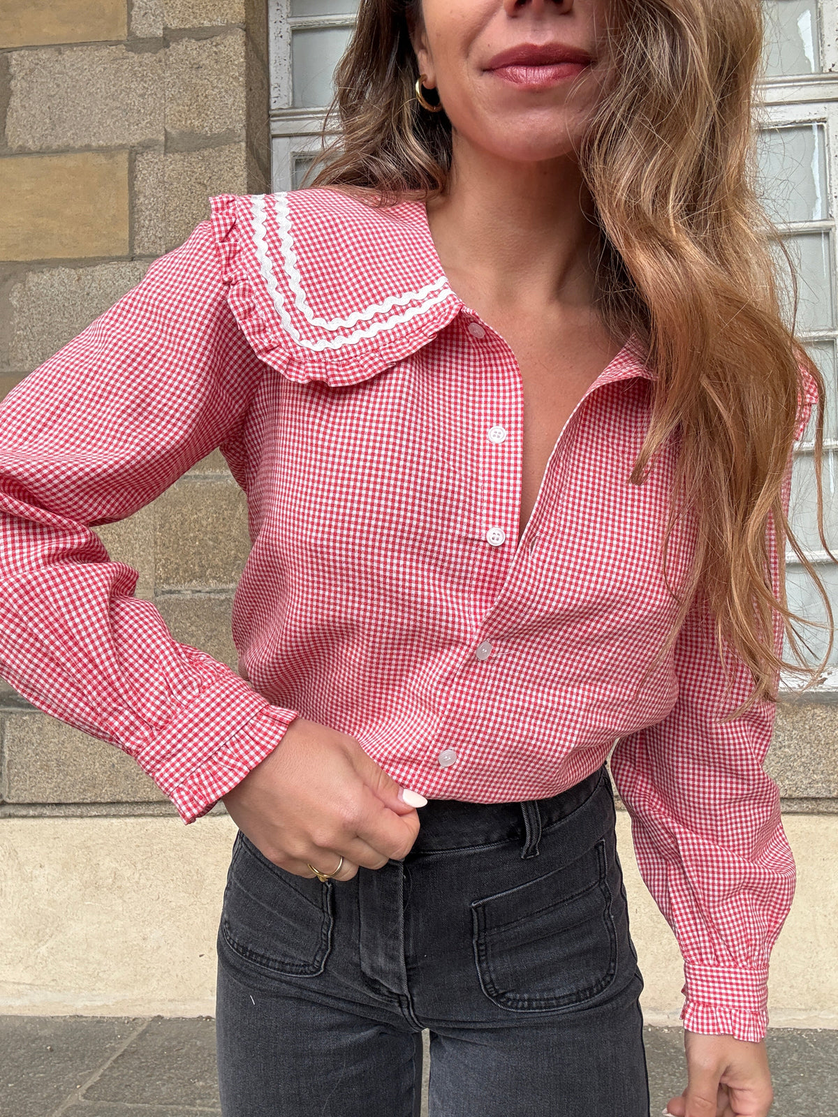 Blusa de cuadros vichy con cuello babero Anaëlle