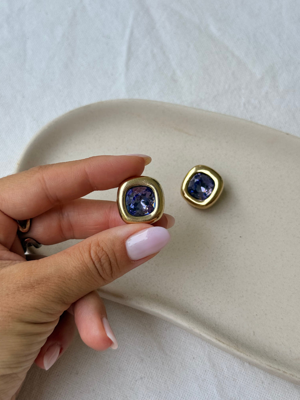 Boucles D’Oreilles Vintage - Strass Violine Facetté