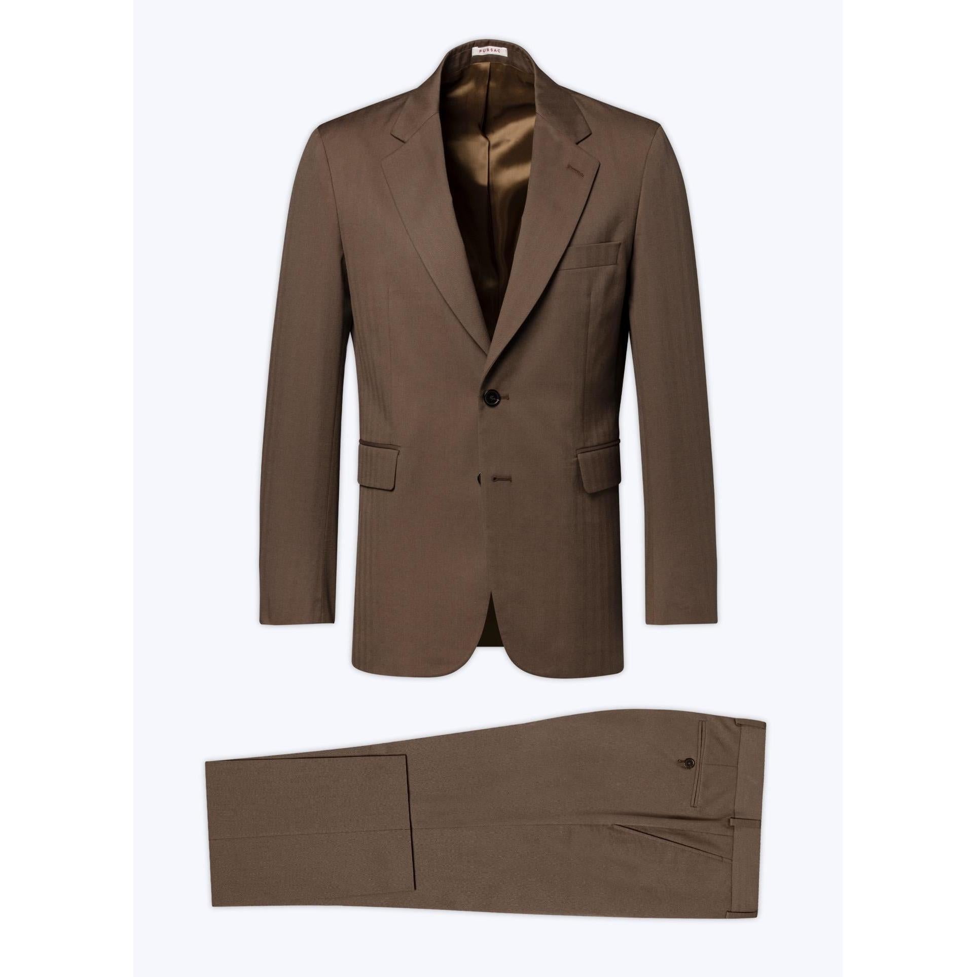 Fursac - Costume Droit En Laine Et Coton - Tabac - Motif Chevrons Fondu