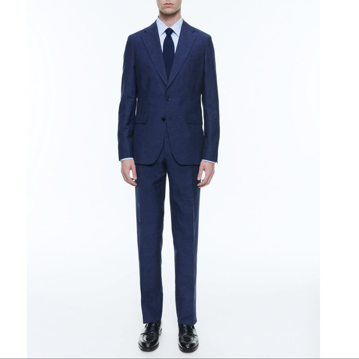Traje recto de lino y lana - Azul Medio
