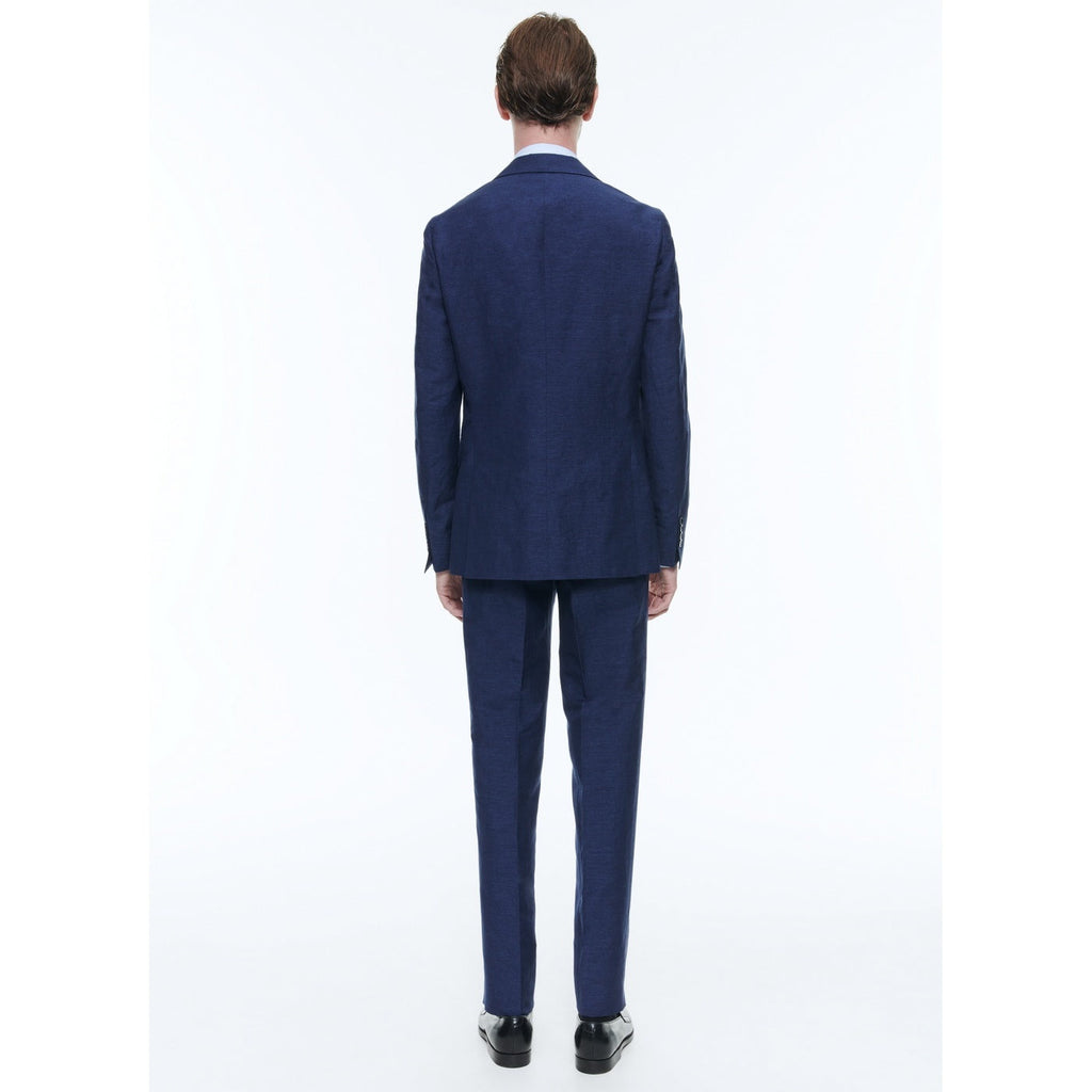 Traje recto de lino y lana - Azul Medio