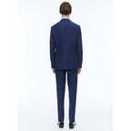 Traje recto de lino y lana - Azul Medio