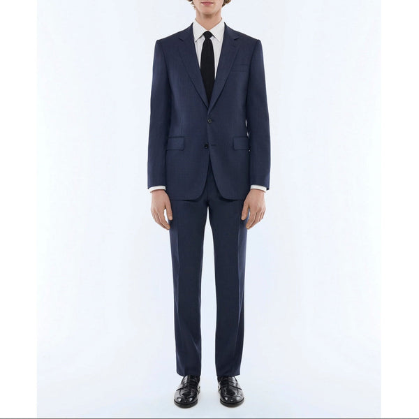 Faux Plain Virgin Wool Slim Fit Suit - Blue