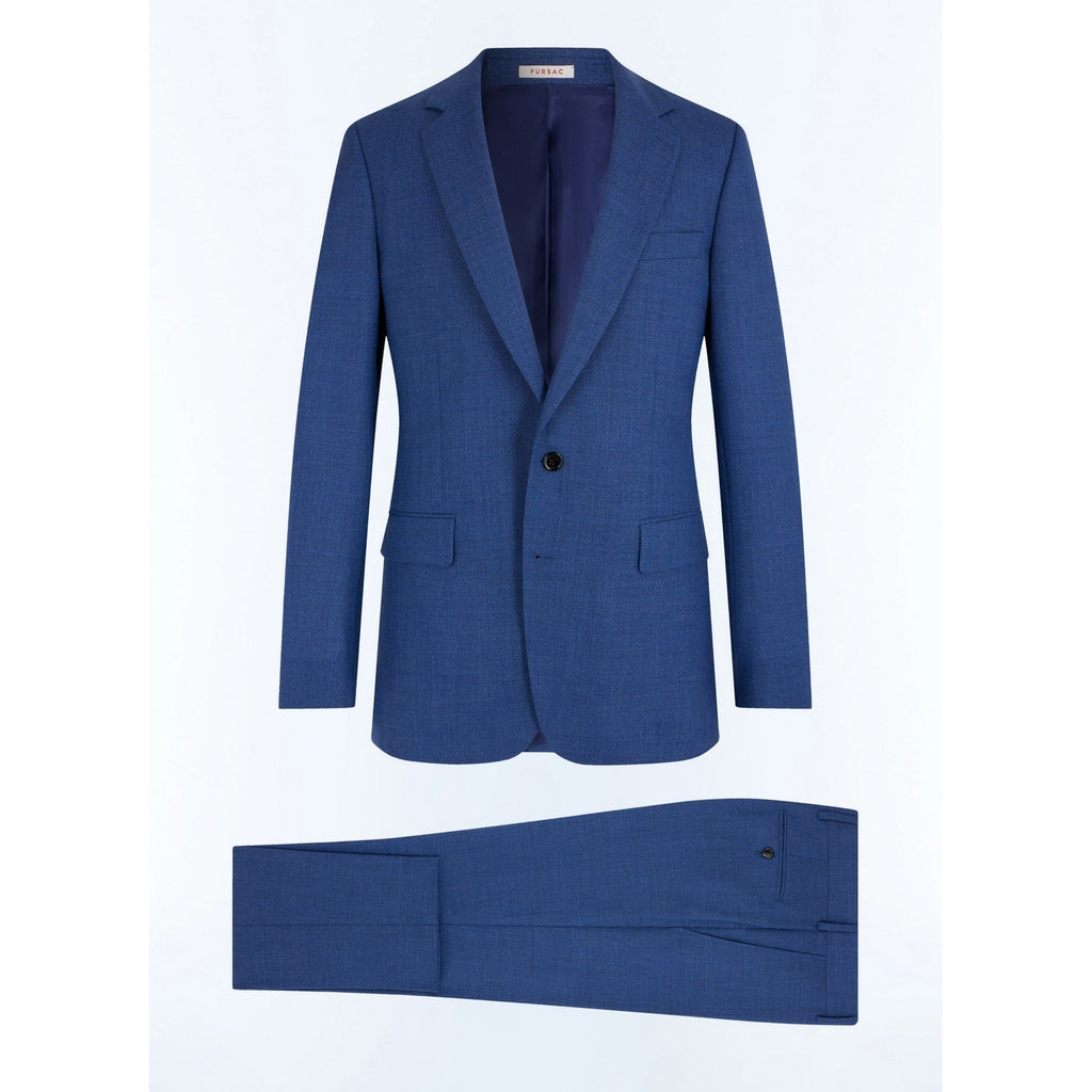 Traje Entallado En Paño De Lana - Azul - Falso Liso Efecto Denim