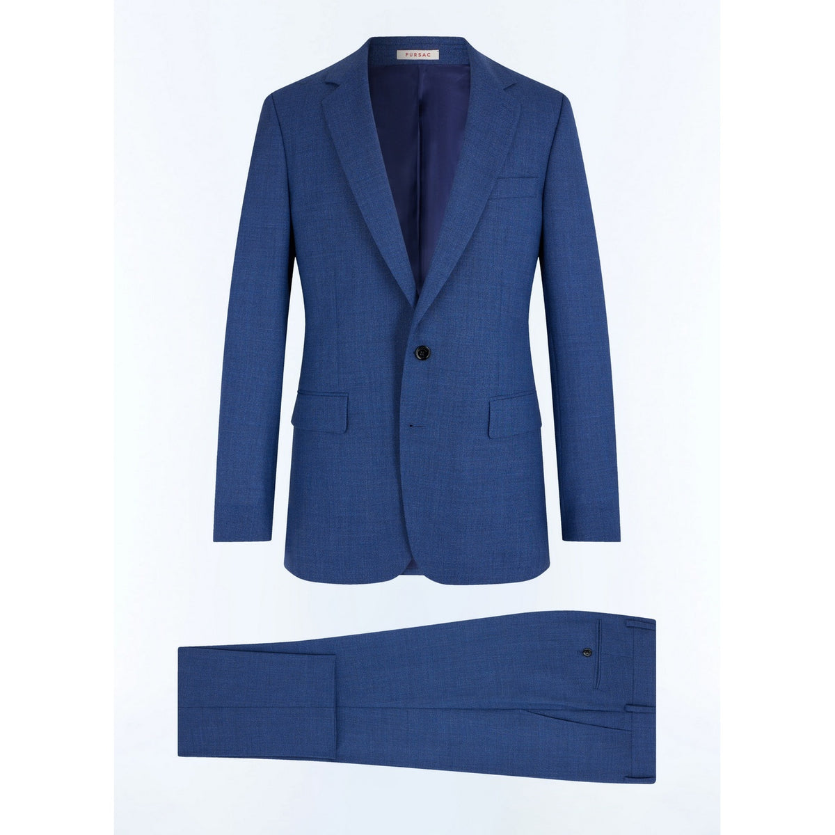 Traje Entallado En Paño De Lana - Azul - Falso Liso Efecto Denim