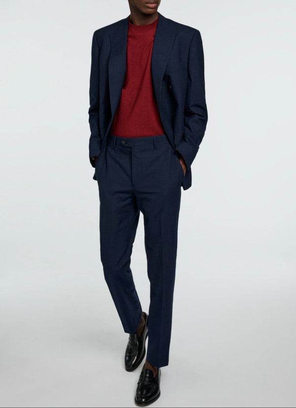 Fursac - Costume 2 Pièces Croisé Bleu En Armuré De Laine Mélangée - Carbone - Homme