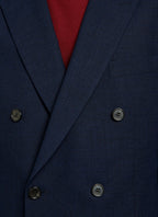 Fursac - Costume 2 Pièces Croisé Bleu En Armuré De Laine Mélangée - Carbone - Homme