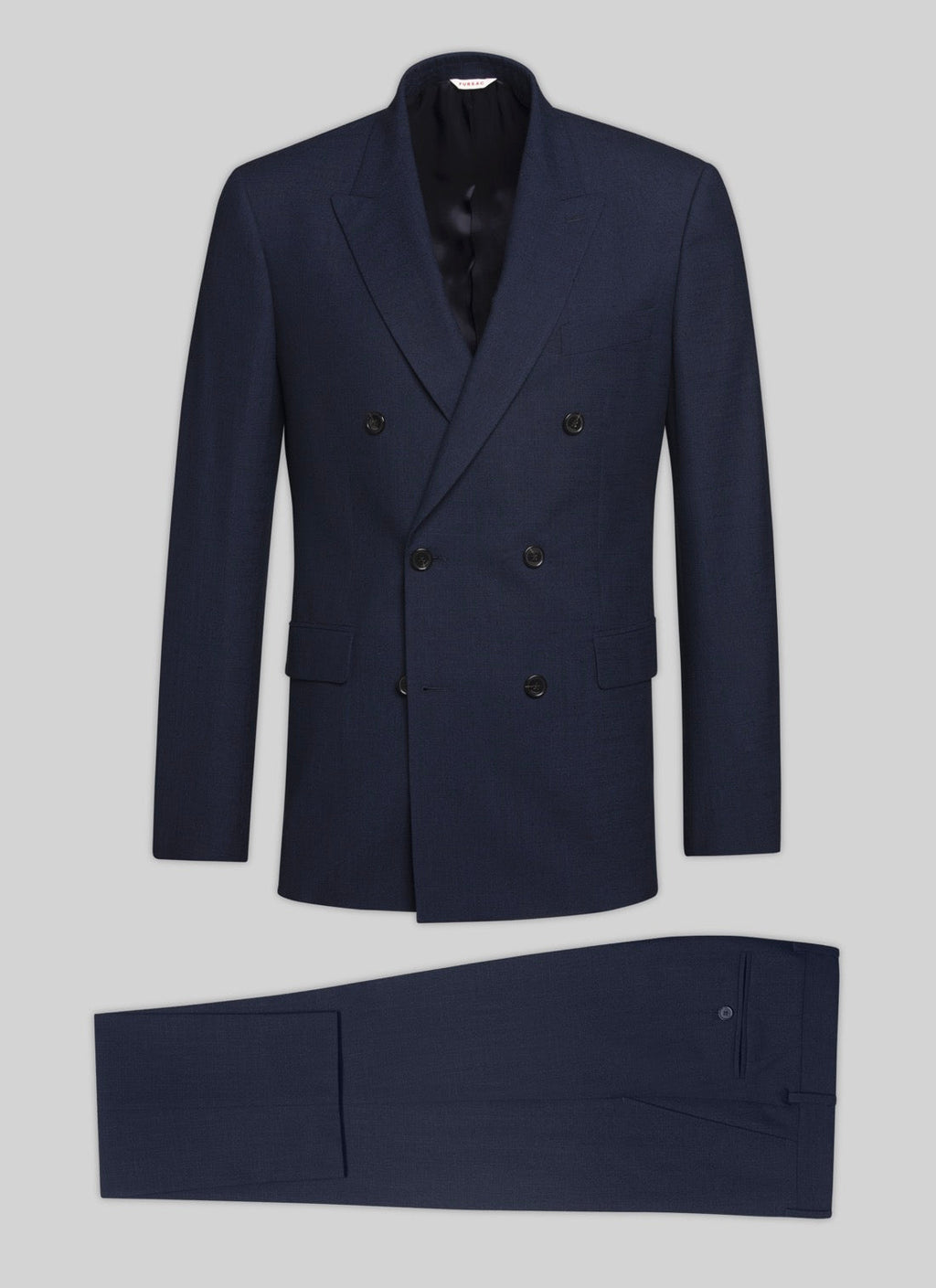 Fursac - Costume 2 Pièces Croisé Bleu En Armuré De Laine Mélangée - Carbone - Homme
