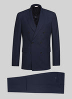Fursac - Costume 2 Pièces Croisé Bleu En Armuré De Laine Mélangée - Carbone - Homme