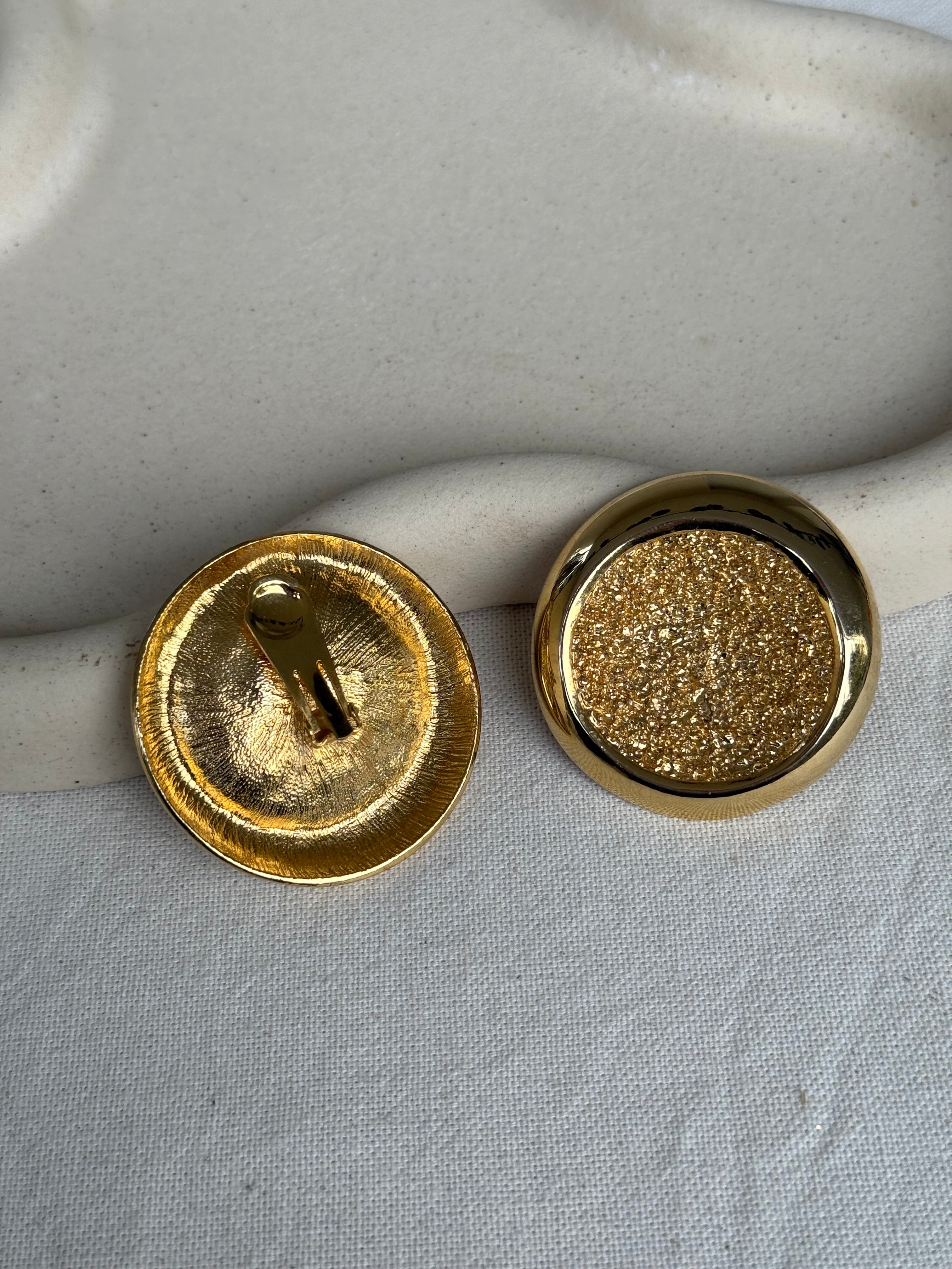 Vintage Earrings - Round Textured Gold-Tone XXL