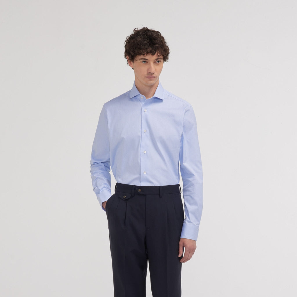 Blue Houndstooth Double Twist Oxford Fitted Shirt