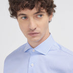 Blue Houndstooth Double Twist Oxford Fitted Shirt