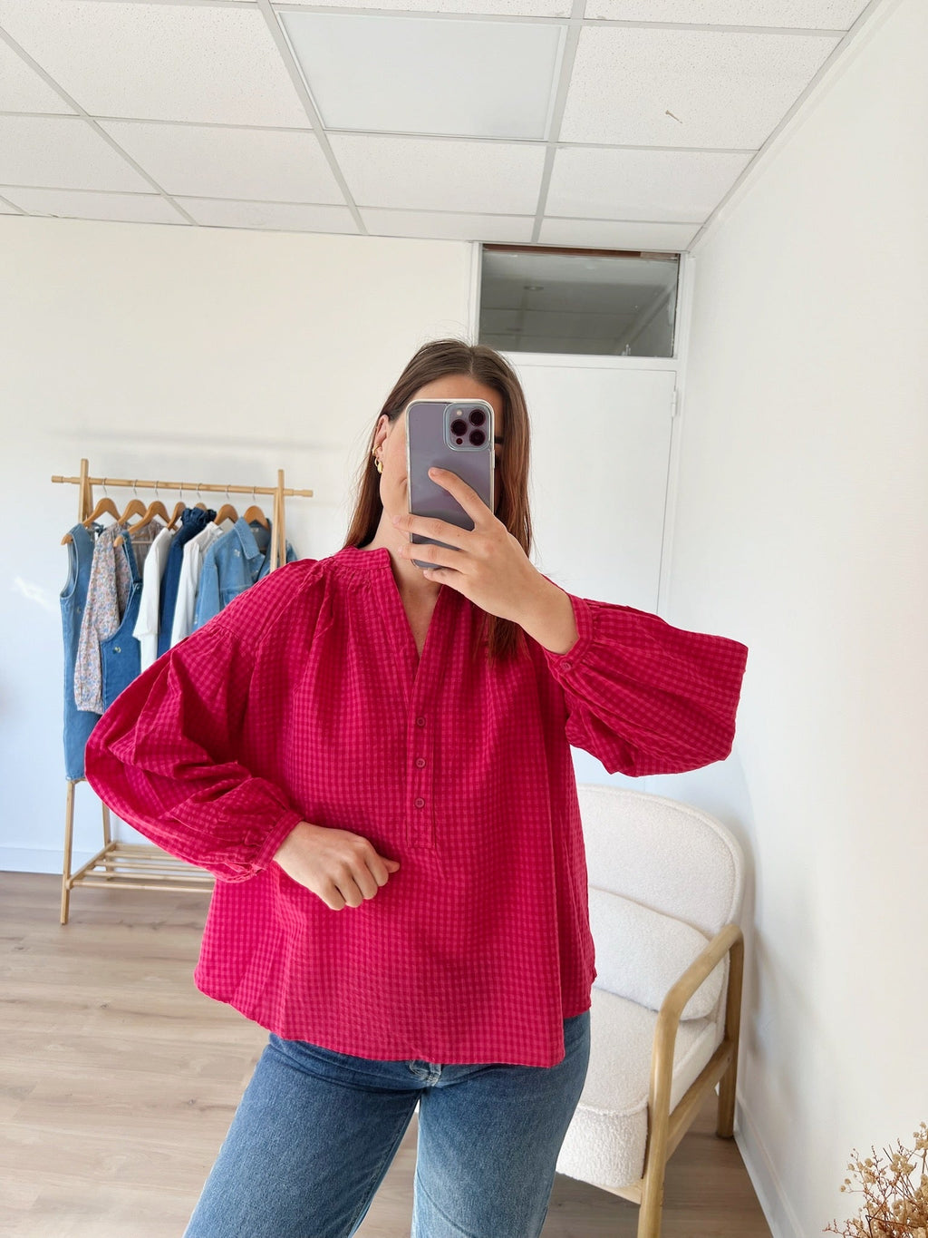 Clothilde fuchsia gingham blouse