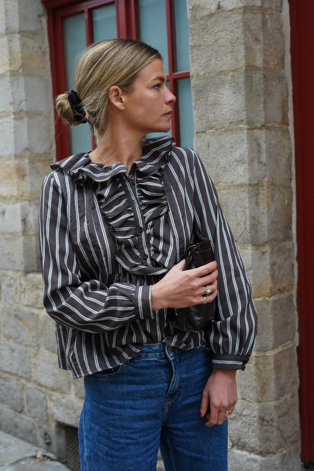 Olympe Blouse Chocolate Stripe