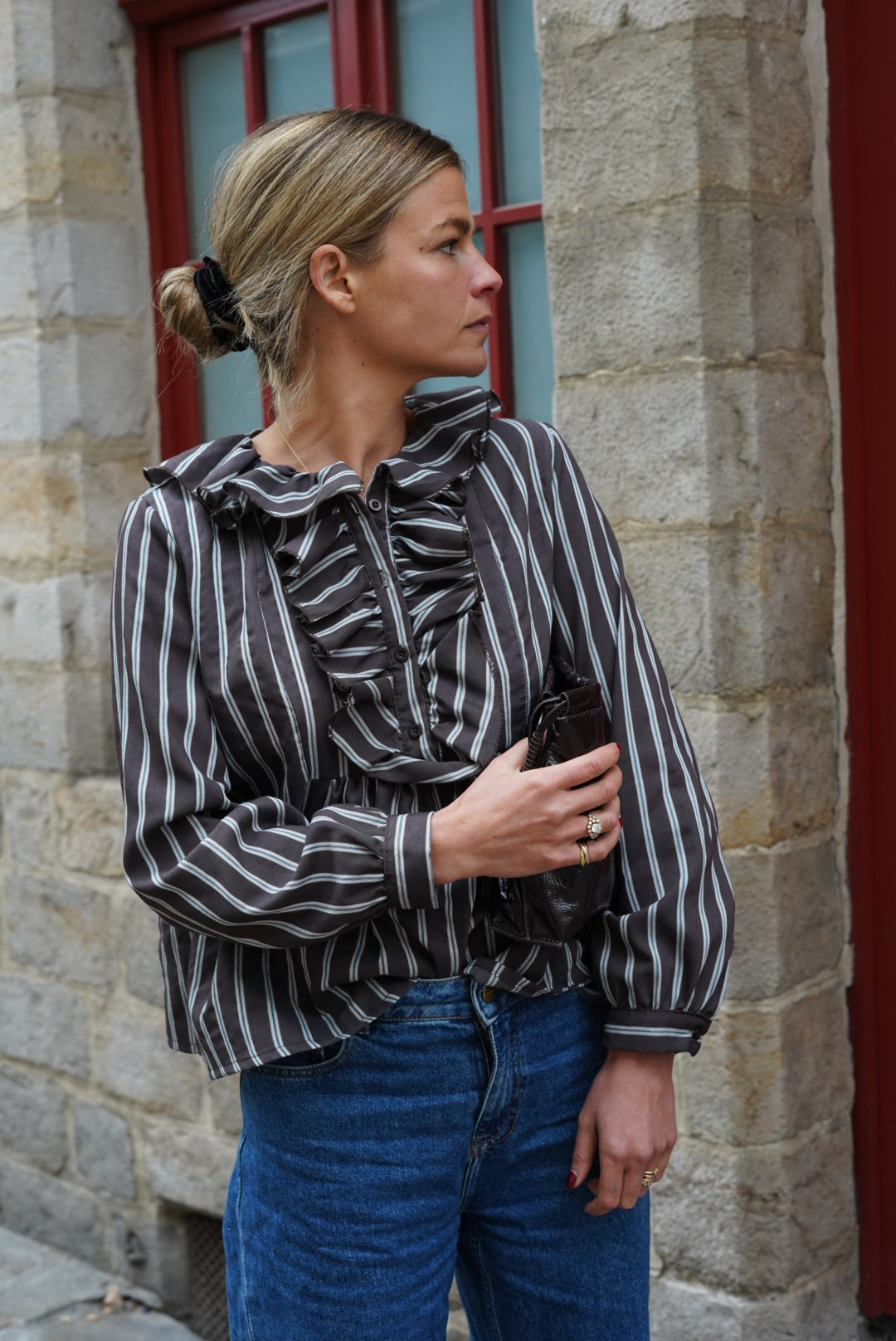 Olympe Blouse Chocolate Stripe