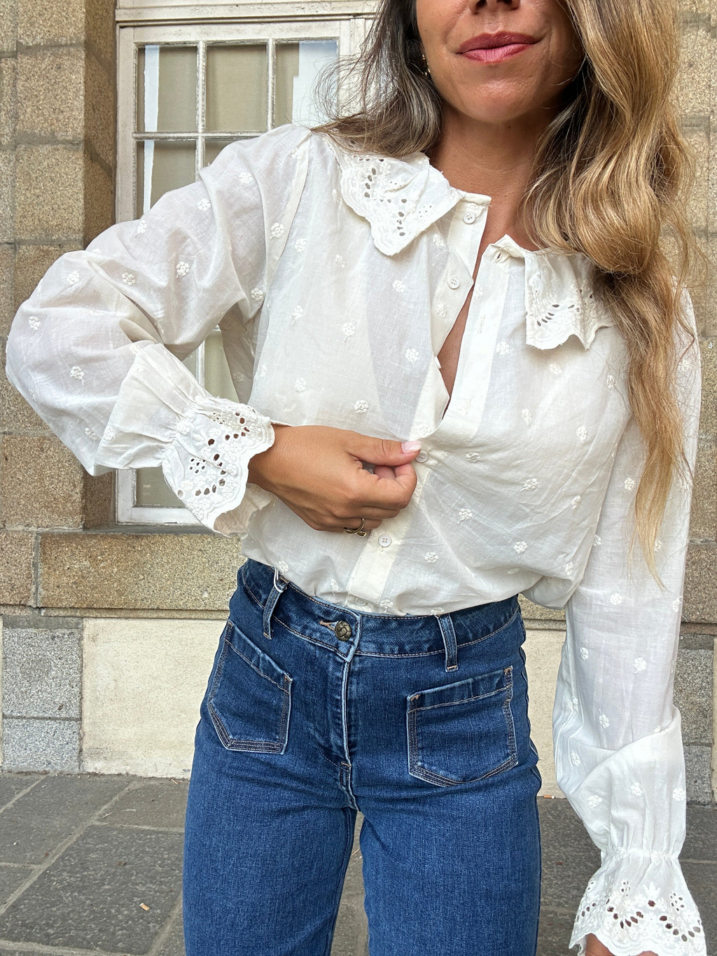 Blouse à col large Ambre beige