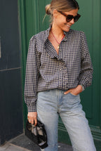 Philippine Navy/Ecru Checked Blouse
