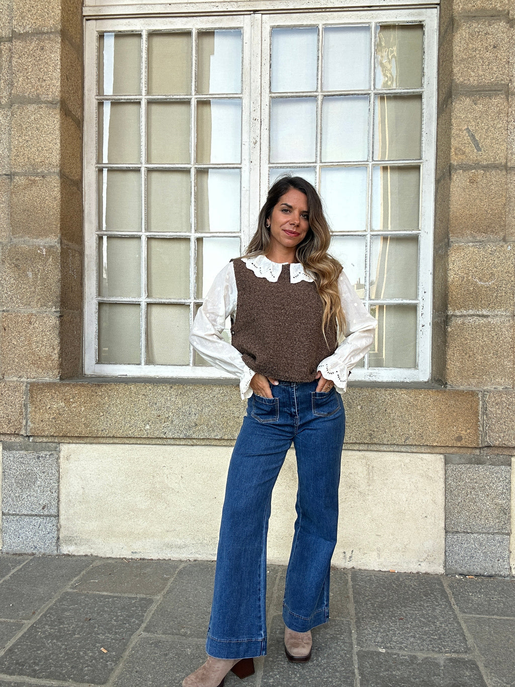 Pull sans manches Louisa marron