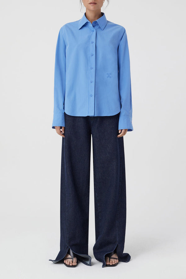 Camisa De Corte Recto - Chambray Blue - Mujer