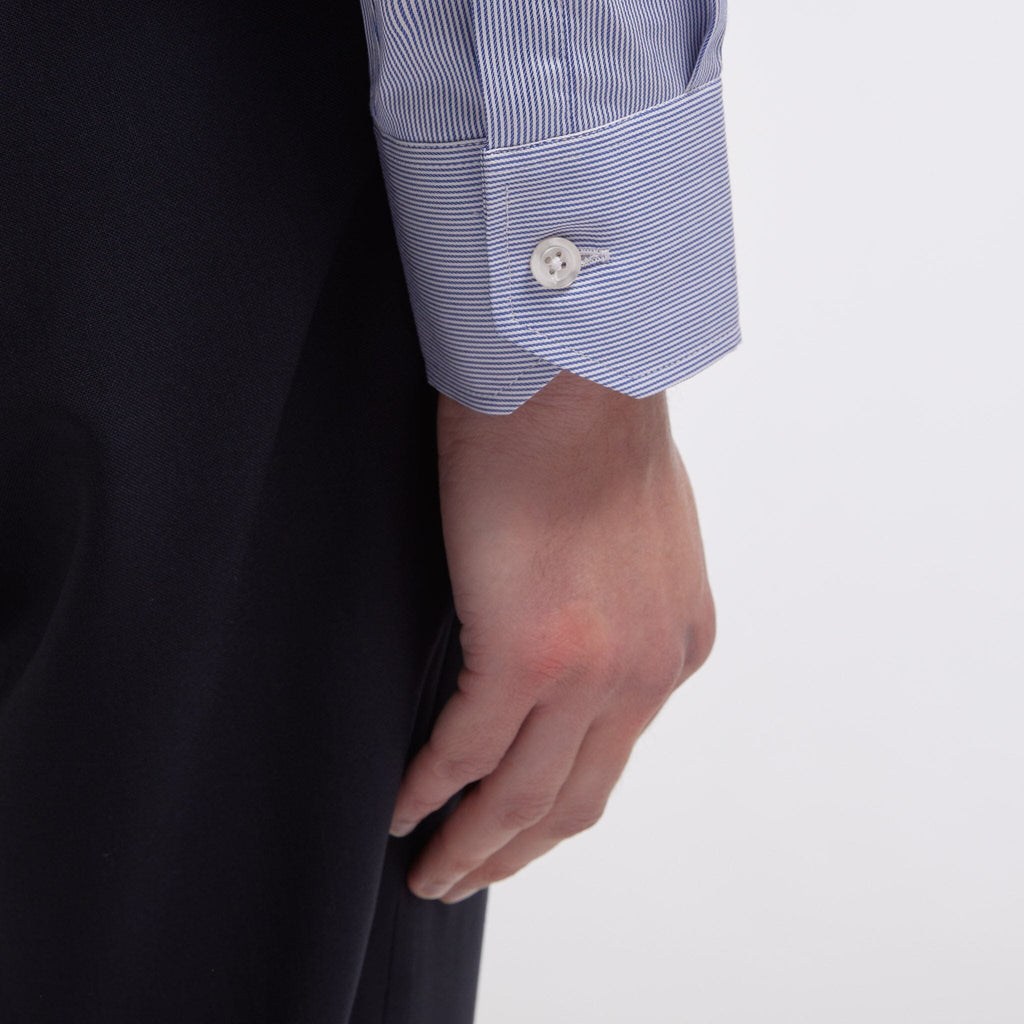 Chemise Cintrée En Twill Double Retors À Fines Rayures Bleu Marine