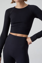 Camisetas Cropped Raglan Longsleeve - Ivory - Mujer