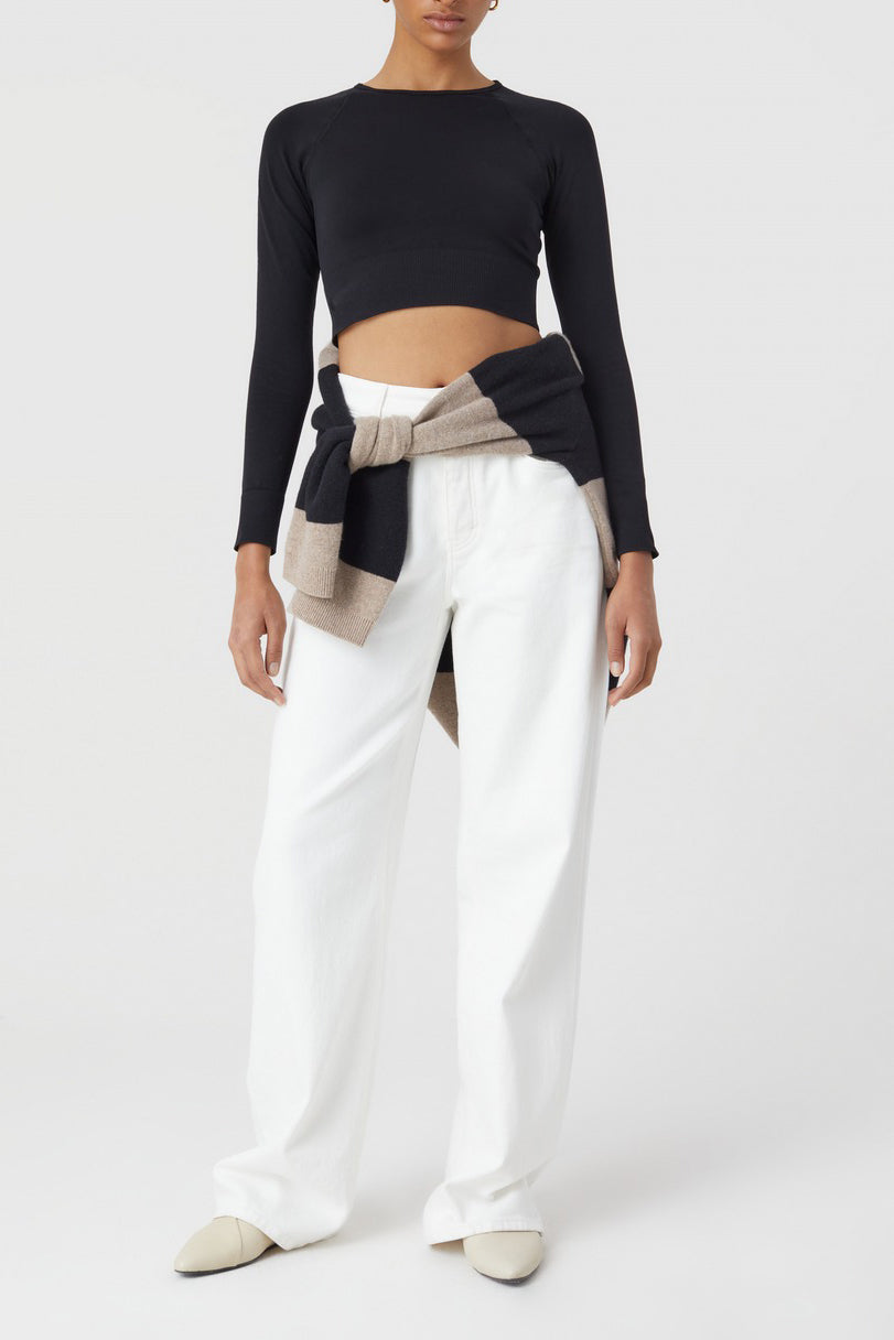 Camisetas Cropped Raglan Longsleeve - Ivory - Mujer