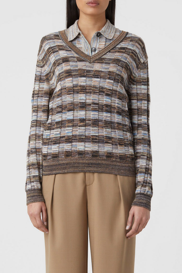 Cuello en V Manga Larga - Multicolor - Mujer