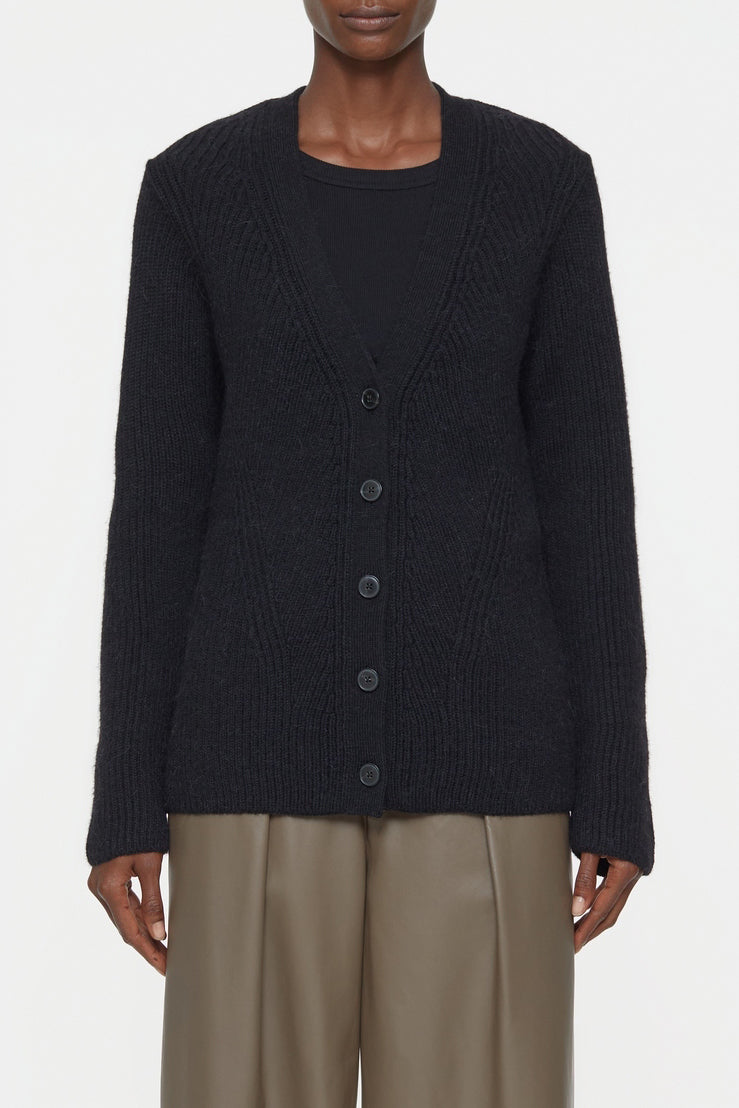 V Cardigan Long Sleeve - Black - Femme