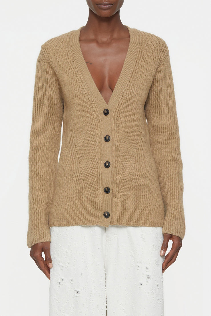V Cardigan Long Sleeve - Dried Tabaco - Mujer