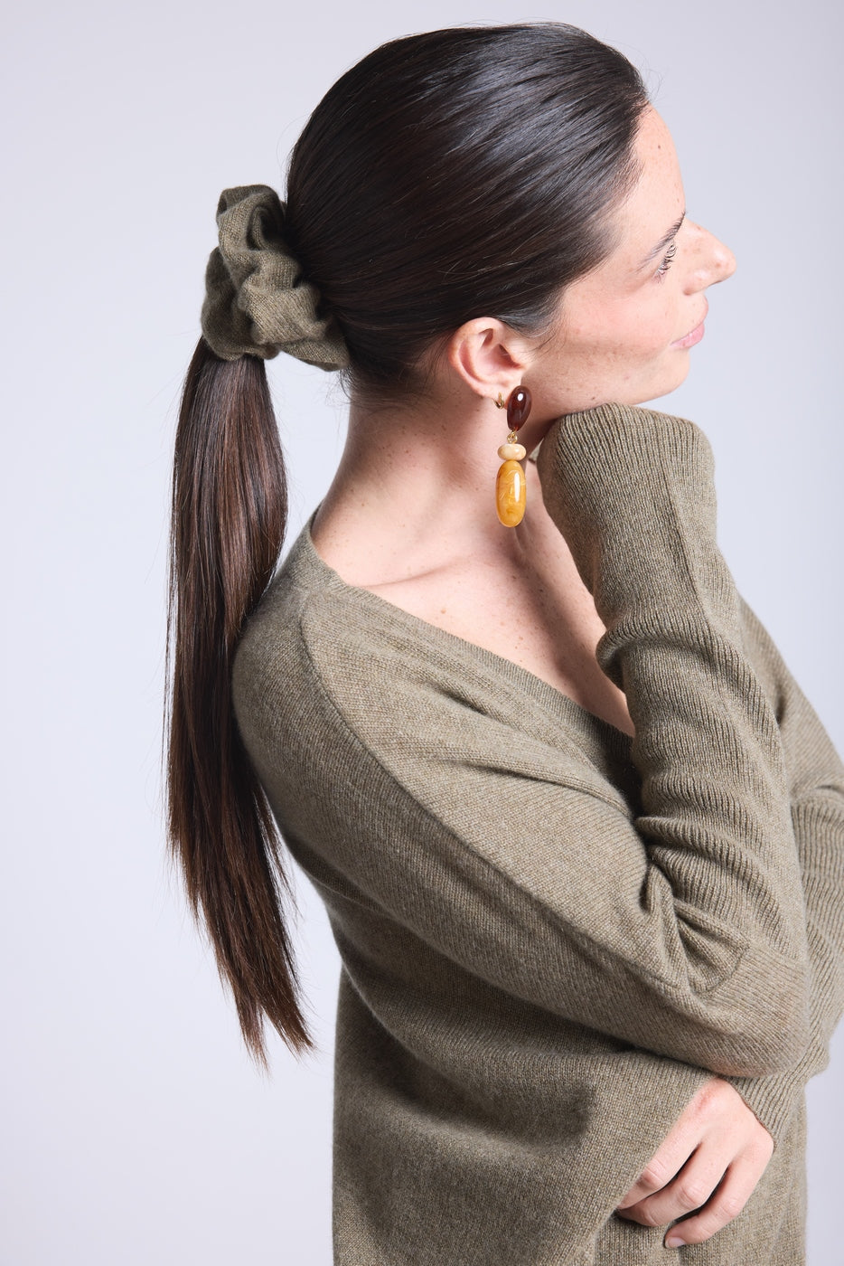 Chouchou Cheveux Cachou - Vert Khaki - Femme - 100% Cachemire
