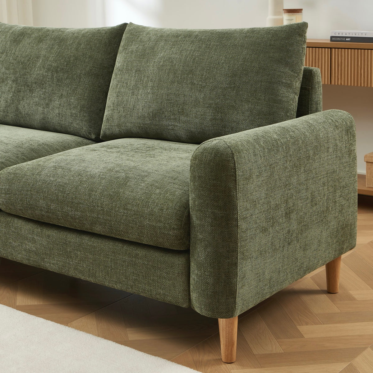 Caliba - Fast Lige Sofa 3-Personers - Grønt Chenillestof