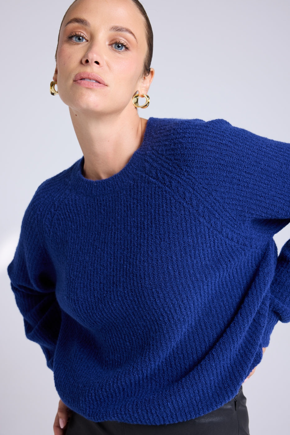 Candice Bouclé Cashmere Crew-Neck Jumper - Navy Blue