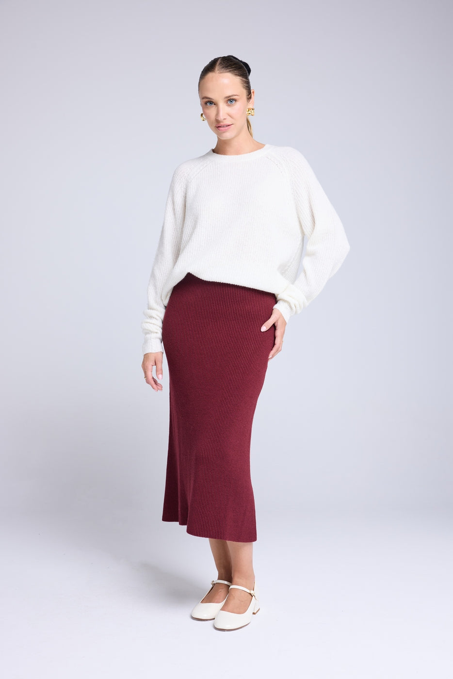 Pull Col Rond Cachemire Bouclé Candice - Blanc