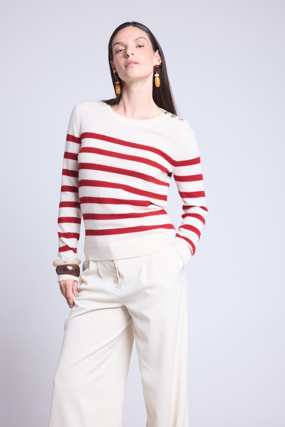 Jersey marinero Carole - Blanco rojo - Mujer