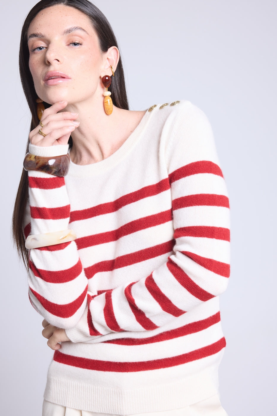 Jersey marinero Carole - Blanco rojo - Mujer