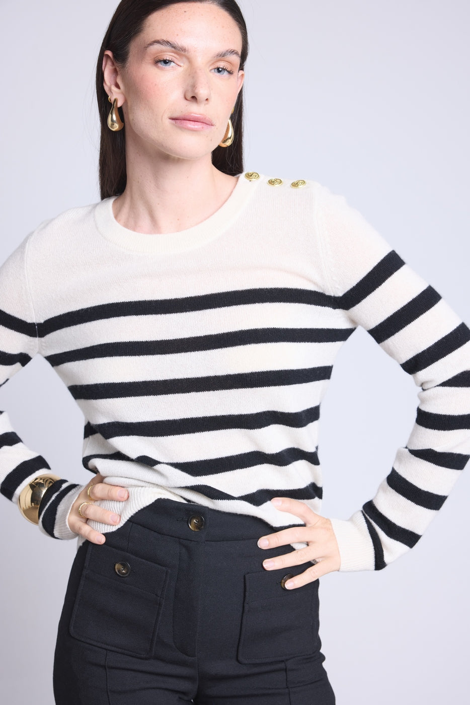 Jersey marinero Carole - Blanco Negro - Mujer