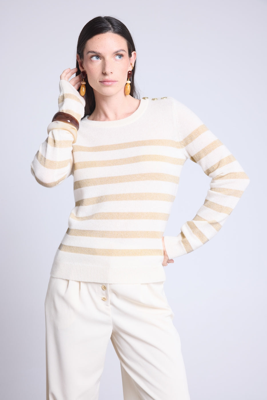 Jersey marinero Carole - Blanco dorado - Mujer