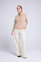 Troyer-Pullover mit Reißverschluss Caroline - Creme-Beige-Weiß - Damen