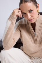 Troyer-Pullover mit Reißverschluss Caroline - Creme-Beige-Weiß - Damen