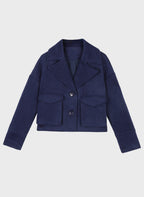 An'ge – Chaqueta Cassandra Bleu, chaqueta corta de lana cocida azul marino, vista de frente